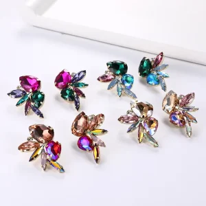 Fashion Diamond Glass Butterfly Stud Earrings Colorful Rhinestone Crystal Butterfly Earrings Dangling