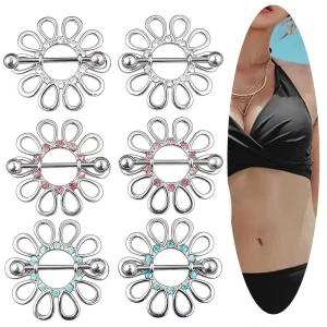 Fashion Diamond Hollow Flower Perforated Jewelry Milk Nail Nipple Exquisite Milk Ring