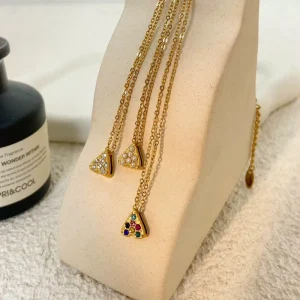 Fashion Diamond Set Pearl Geometric 18K Stainless Steel Pendant Necklace Color Diamond Heart Pendant Necklace Women’s