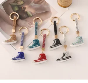 Fashion Diamond Studded Claw Chain Canvas Shoes Car Keychain Shoes Charming Keychain Women’s Handbag Pendant Keychain Souvenir