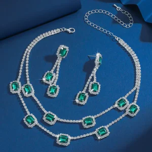Fashion Diamond Style Birthday Party Bridal Wedding Accessories Exquisite Shining Crystal Necklace Earrings