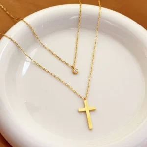 Fashion Double Cross Necklace Simple and Versatile Suitable for Women to Wear in Multiple Ways.Cross Necklace for Women