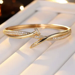 Fashion Double Cross Trendy Geometric Bracelet Luxury Zircon Party Screw Nail Open Design Bangle Wedding Gift Bangle