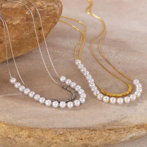 Fashion Double Layer Pearl Necklace for Women Stainless Steel Jewelry Accessories ALN2601000297