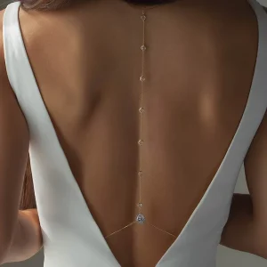 Fashion Double Wear Choker Pendant Necklace Zircon Waterdrop With Sexy Back Chain for Wedding and Party Body Jewelry