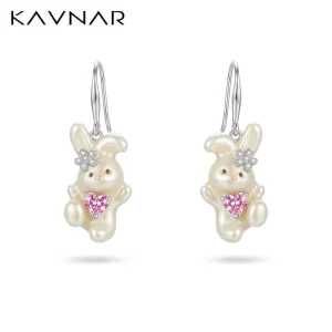 Fashion Drop Earrings for Women 925 Silver Post Brass CZ Pearl Enamel Bunny Pink Heart Hypoallergenic Bulk OEM