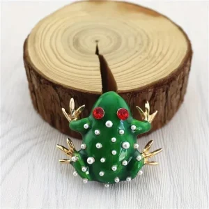 Fashion Drop Glaze Rhinestone Brooch Green Enamel Pearl Pin