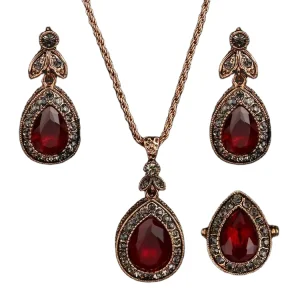 Fashion Dubai Gold Plated Alloy Ruby Rhinestone Antique Jewellery Set