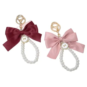 Fashion Earphone Case Charm Keychain with Bow Ribbon Keyring Pearl Keychain for Girl