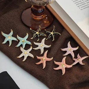 Fashion Earrings Colors Stainless Steel Drip Glaze Design Starfish Earring Versatile Temperament Trendy Jewelry
