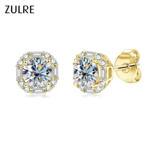 Fashion Earrings Jewelry 14K Gold Filled 5.0mm (0.5ct*2pcs) Moissanite Earrings with Geometric Element Arrangement