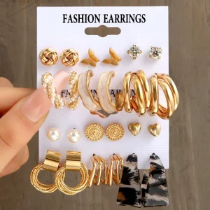 Fashion Earrings Jewelry Sets Trendy Gold Metal Earrings Set for Women Geometric Pearl Circle Drop Earrings