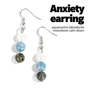 Fashion Earrings Natural Aquamarine Crystal Beaded Hoop Earrings Relieve Anxiety Healing Women’s Jewelry Gifts