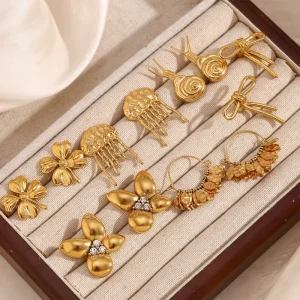 Fashion Earrings Set 18K Gold Plated Jewelry Tarnish Free Stainless Steel Jewelry Titanium Earrings