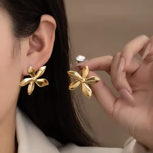 Fashion Earrings Stainless Steel Flower Statement Drop Earrings Women Luxury