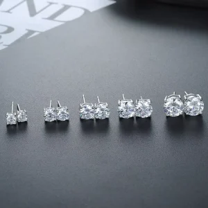 Fashion Earrings Women 925 Sterling Silver Stud Earrings 2mm to 8mm Round Crystal CZ Diamond Earrings Jewelry