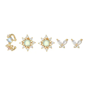 Fashion Eco Friendly Zircon Embedded Earrings Ear Cuffs & Stud Set Wedding Engagement Gift Party Body Piercing Jewelry
