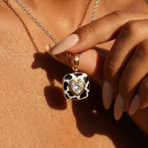 Fashion Electroplated Stainless Steel Bamboo Link Necklace Adorned with Vintage Animal Print and Diamond Accents Stylish