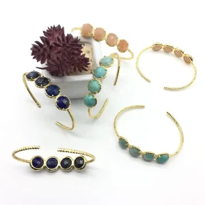 Fashion Elegant 18k Gold Plated Brass Mounting Natural Stone Women Bracelets & Bangles