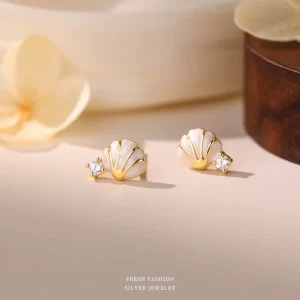 Fashion Elegant Gold Plated Zirconia Crystal Shell Stud Earrings Women’s Light Luxury High end Earrings Jewelry YB XY 1033