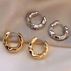 Fashion Elegant Gold Silver Plated Simple Earrings Korean Hip Hop Earrings Jewelry Wave Ruffles Metal Hoop Earrings
