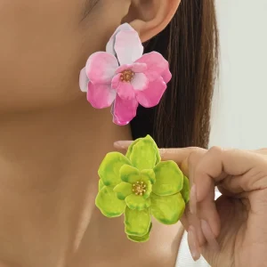 Fashion Elegant Gradient pink Blue Dot Flower Core Petal Earrings Beautiful Alloy Flower Earrings for Women Daily Play Gifts