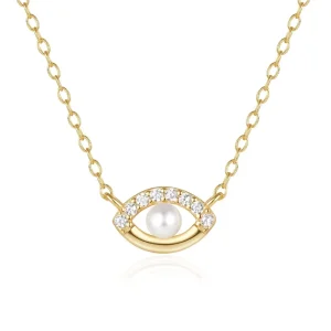 Fashion Elegant Jewelry 925 Sterling Silver Gold Plated Pearl Devil Eye Pendant Necklace for Women