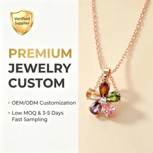 Fashion Elegant Jewelry Earrings and Necklace Anniversary Gift Copper Zirconia Floral Jewelry Set