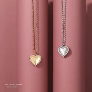 Fashion Elegant Mother of Pearl Necklace Zircon White Shell Inlaid Sterling Silver Love Heart Pendant Necklace for Lady