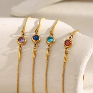 Fashion Elegant Multi Color Zircon Bracelet Gold Plated Women Hand Jewelry Stainless Steel 18K Gold Chain Bracelet