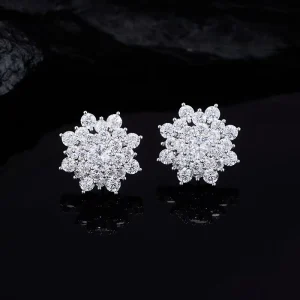 Fashion Elegant Studs Earrings Unique Flower Shaped Brass Cubic Zirconia Wedding Gift Earrings for Women