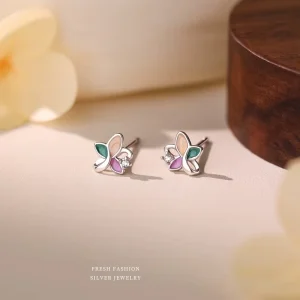 Fashion Elegant Tricolor Flower Set with Zirconia Platinum Plated Stud Earrings Women’s Light Luxury Earrings Jewelry YB XY 904