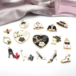 Fashion Enamel Bag High Heel Shoes Heart Hat Bee Charms Pendant DIY Jewelry Accessories