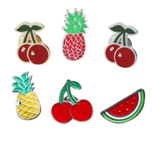 Fashion Enamel Brooch Pins with Cute Cartoon Fruits in Black Nickel