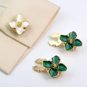 Fashion Enamel Flower Shaped Button Cover Elegant Green White Color Cufflinks for Shirt Decorative Cover Cufflinks