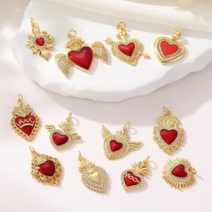 Fashion Enamel Heart Shape Charm DIY Heart Shape Accessories Zircon Pendant Handmade Necklace Jewelry Making Charms