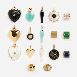 Fashion Enamel Heart Shaped Pendants for Necklace DIY Accessories Retro Style Natural Stone Small Fish Charms Pendant