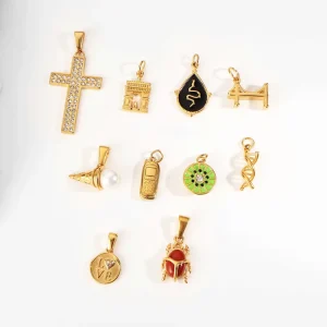 Fashion Enamel Ladybug Charm 18K PVD Plated Stainless Steel Zircon Fruit Phone Pendant Jewelry Accessories for Necklace Making