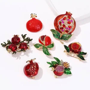 Fashion Enamel Pomegranate Fruit Shaped Droplet Brooch Pave Cubic Zirconia Fruit Brooch for Women Jewelry Accessories