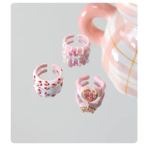 Fashion Enamel Zircon Finger Ring Sweet Ins Trendy Oil Dripping Ring Y2K Jewelry for Women Girls