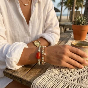 Fashion European American Light-luxury Natural Stone Bead Bracelet Niche Vintage 18k Gold-plated Chain Jewelry