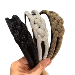 Fashion European American Style Non Slip Wide Edge Gold String Braided Knot Hair Hoop Hairbands Headband for Women Daily Casual