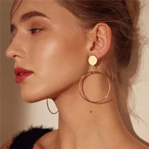 Fashion Exaggerated Big Hollow Round Drop Earrings Geometric Jewelry Statement Earrings for Women Creative Punk Accessories
