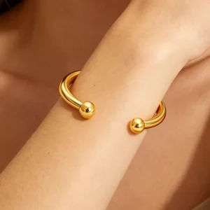 Fashion Exaggerated Big Smooth C Shape Open Bracelet Stainless Steel Ball Hollow Thick Cuff Bangles Jewelry Custom