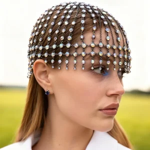 Fashion Exaggerated Color Diamond Tassel Hair Chain Jewelry for Women Party Events