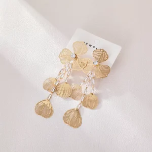 Fashion Exaggerated Retro Party Zinc Alloy Flower Petal Oval Cut Pearl Resin Drop Earring Luxury Women Tassel