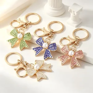 Fashion Exquisite Bow Keychain Elegant Feminine Bag Chains Durable Keyring Six Tone Alloy Accessory Chic Women Lover Gifts