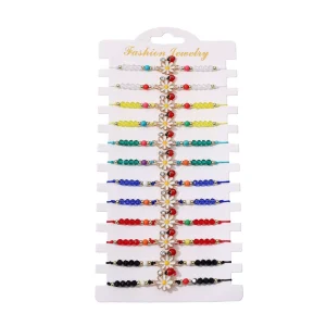 Fashion Exquisite Little Daisy Crystal Stone Beaded Braided Adjustable Floral Ladybug Diamond Women Bracelet