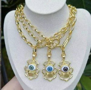Fashion Eye Pendant Necklace Earrings for Women Trendy Jewelry Set 14k Jewelry