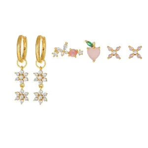 Fashion Fairy Style Fruit Small Earrings Micro Inset Zircon Flower Tassel Ear Buckle Set of 6 Pieces Ear Stud